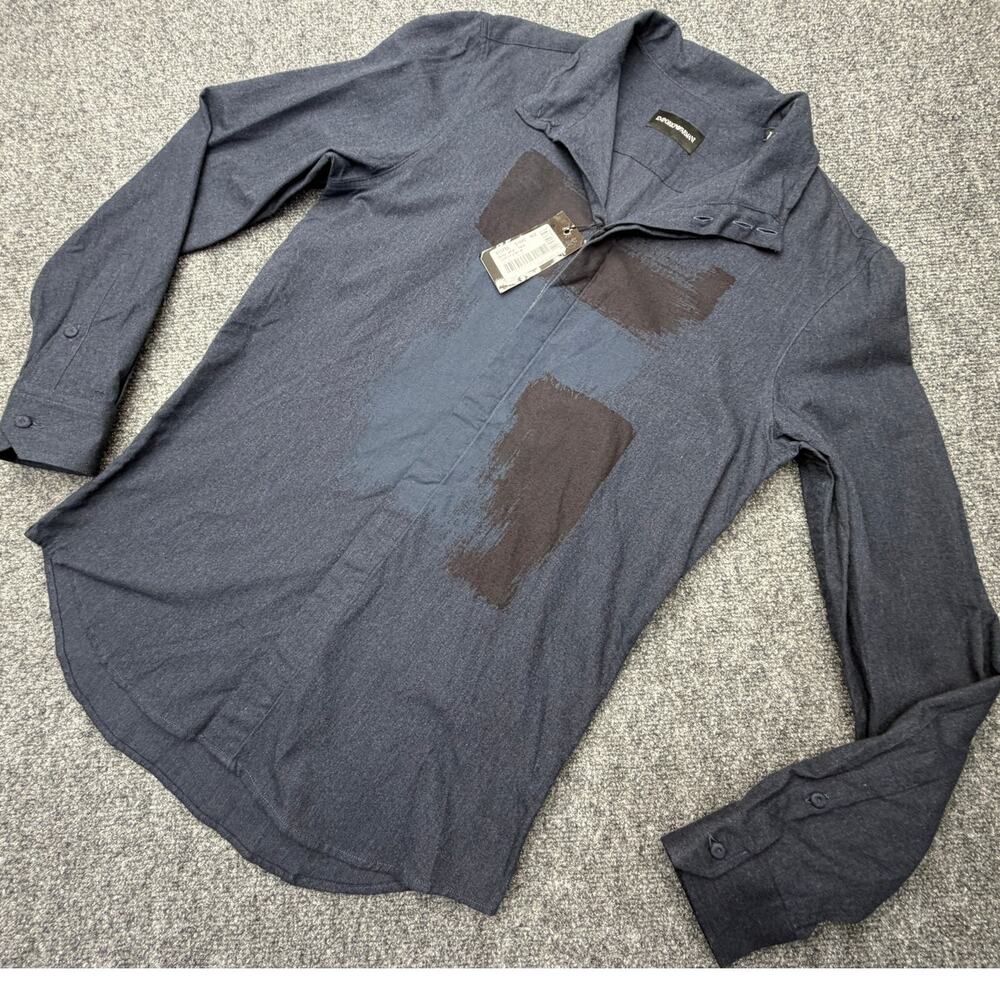 Emporio Armani Mens Shirt 39 15.5 Blue Abstract Print Cotton NWT
